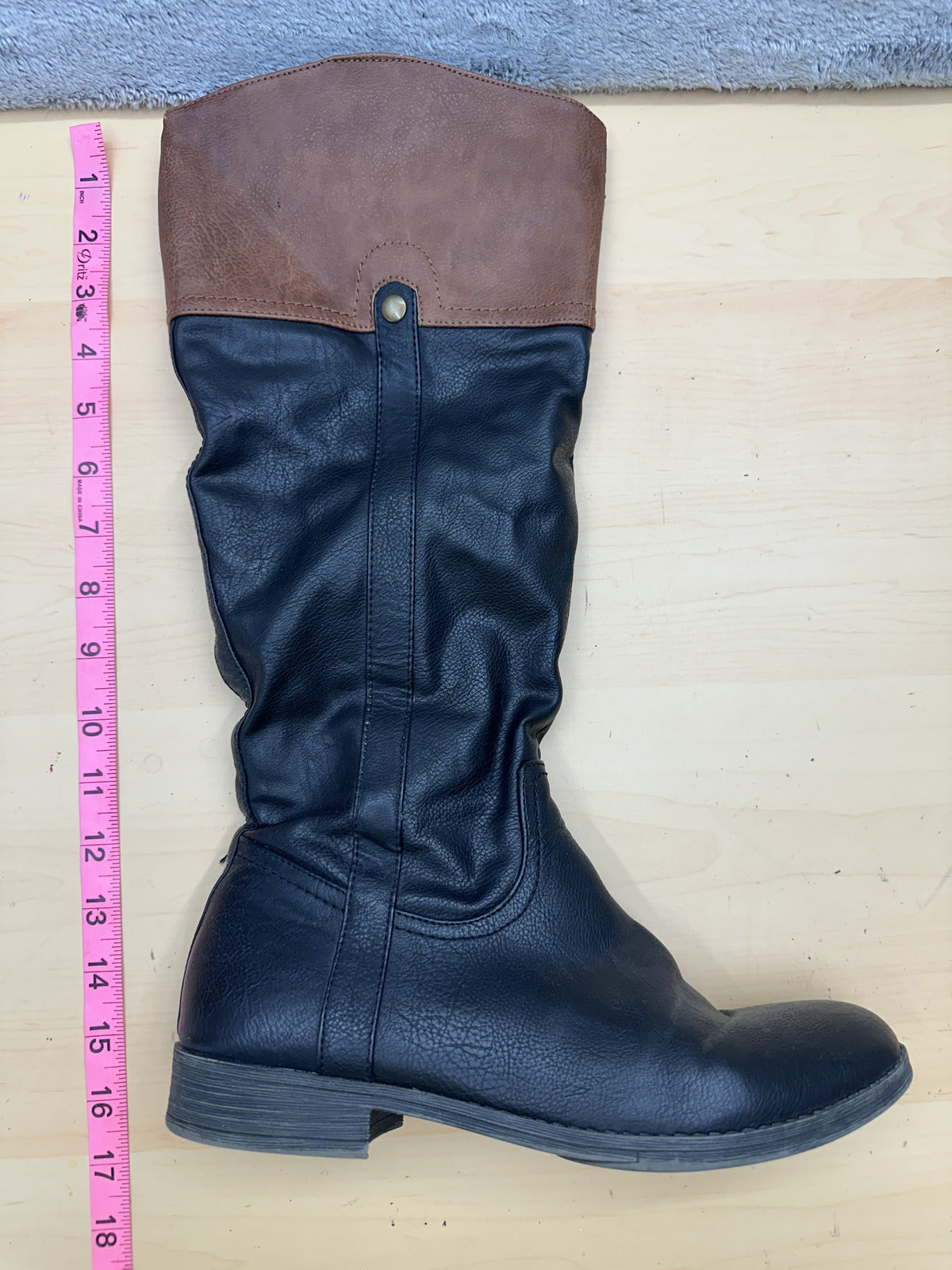 Faded Glory Two Tone Riding Boots Black Brown Synthetic Knee High Boots