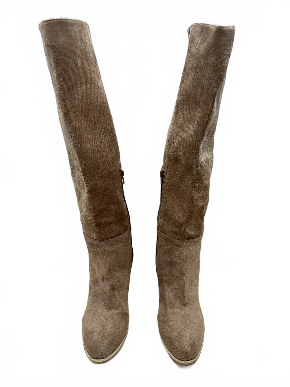 Classic Tan Suede Knee High Boots with Block Heel