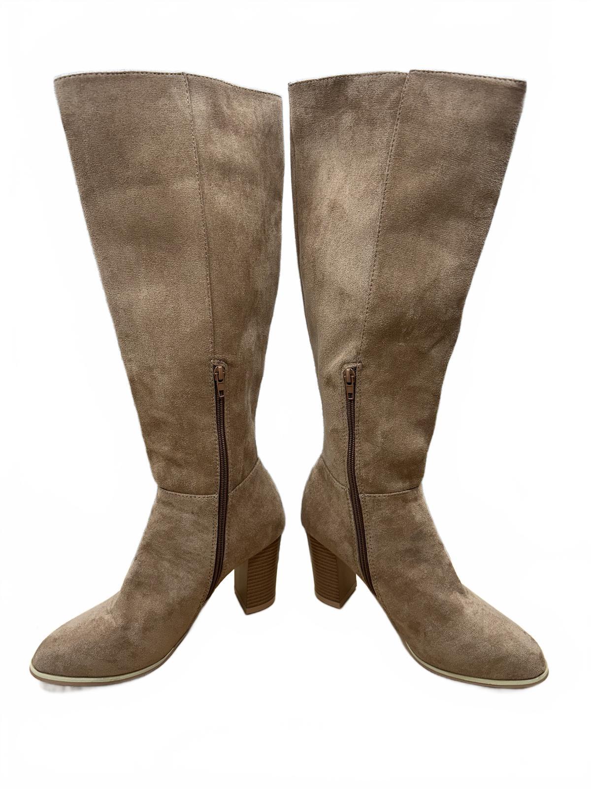Classic Tan Suede Knee High Boots with Block Heel