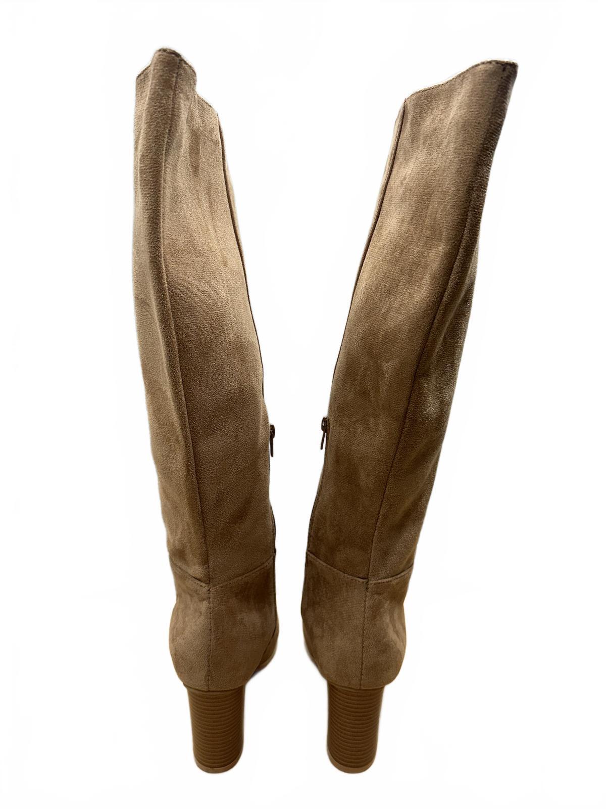 Classic Tan Suede Knee High Boots with Block Heel