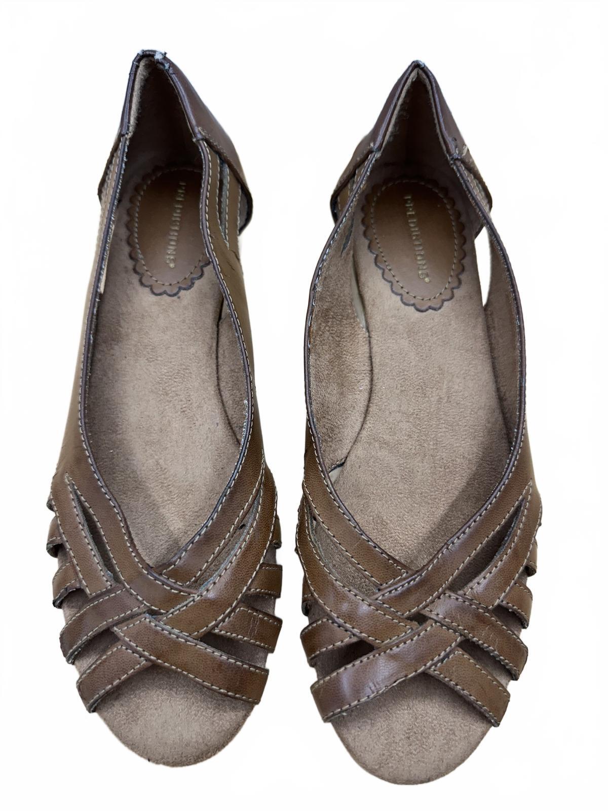 Predictions Brown Leather Peep Toe Flats
