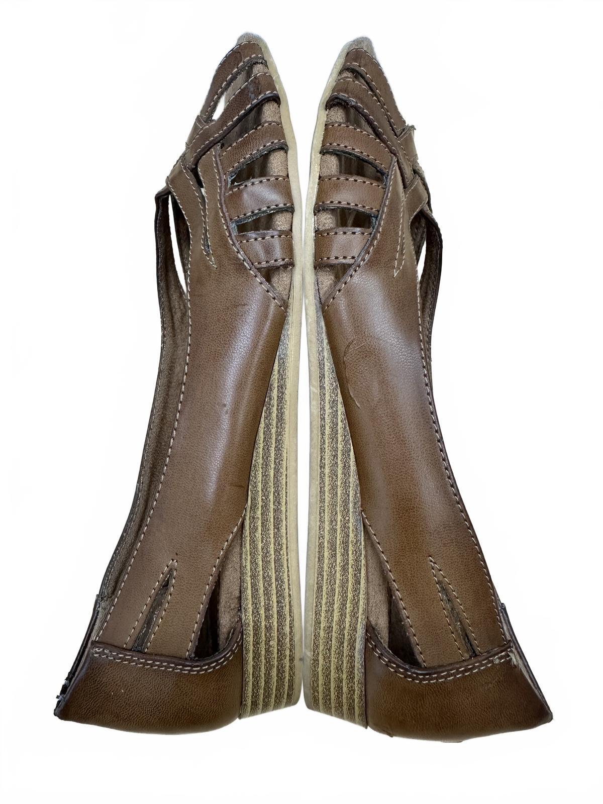 Predictions Brown Leather Peep Toe Flats