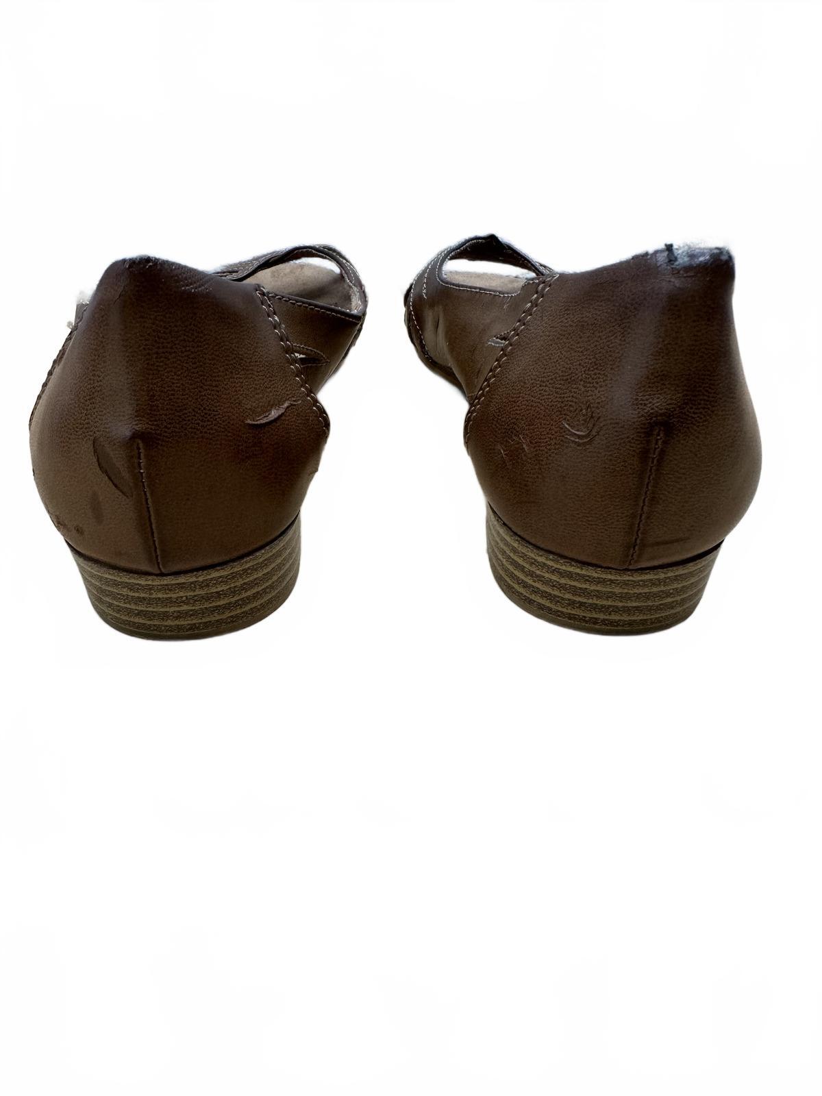 Predictions Brown Leather Peep Toe Flats