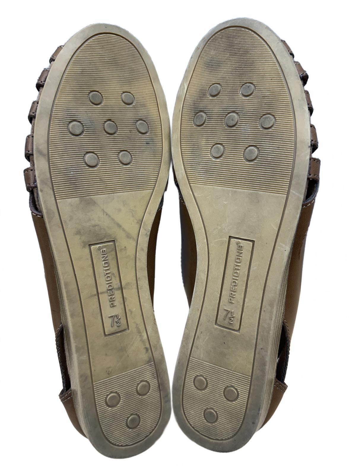 Predictions Brown Leather Peep Toe Flats