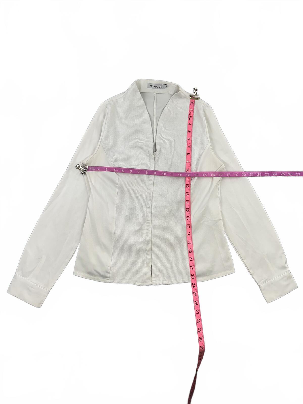 Misslook White Structured Jacket Minimalist Y2K Office Casual Zip Front