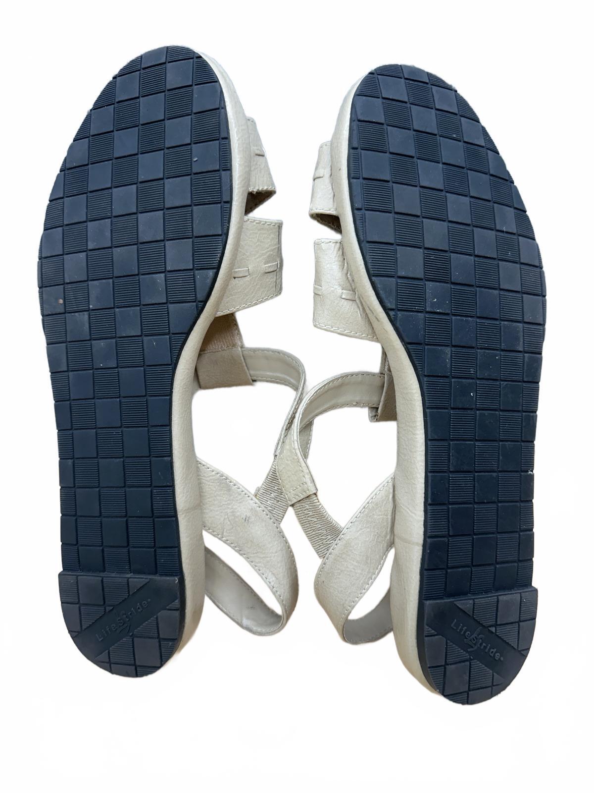 Lifestride Beige Leather Slingback Sandals Comfortable Casual Chic Summer