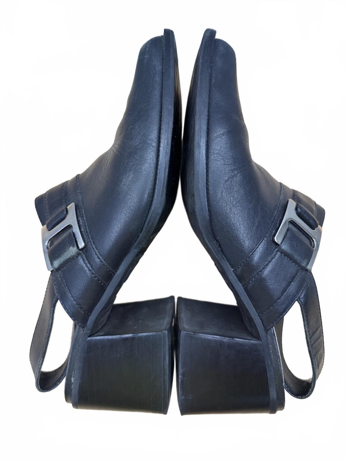 Nicole Black Leather Slingback Heeled Mules