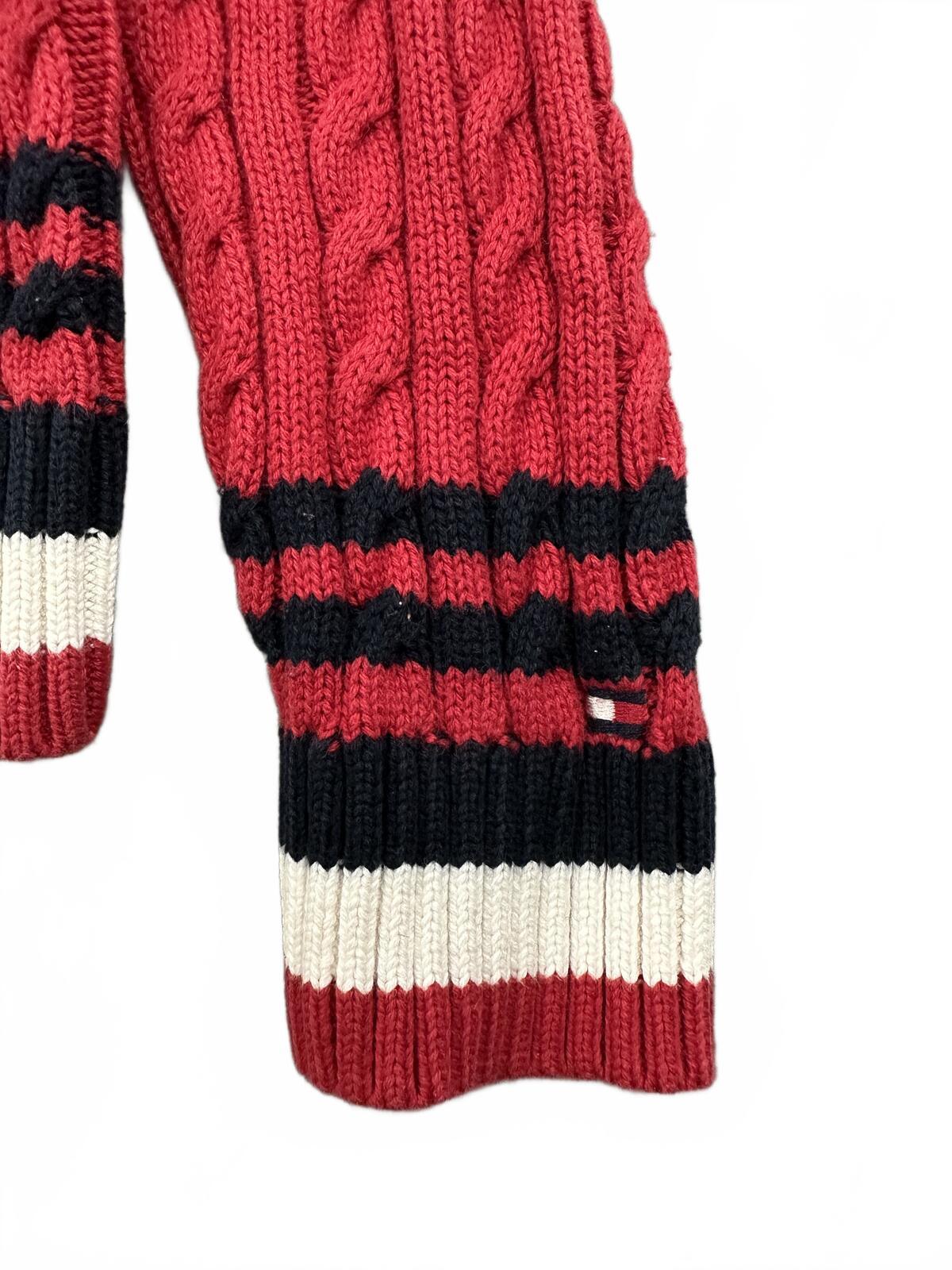 Tommy Hilfiger Red Cable Knit Sweater Preppy Collegiate Vintage Y2K