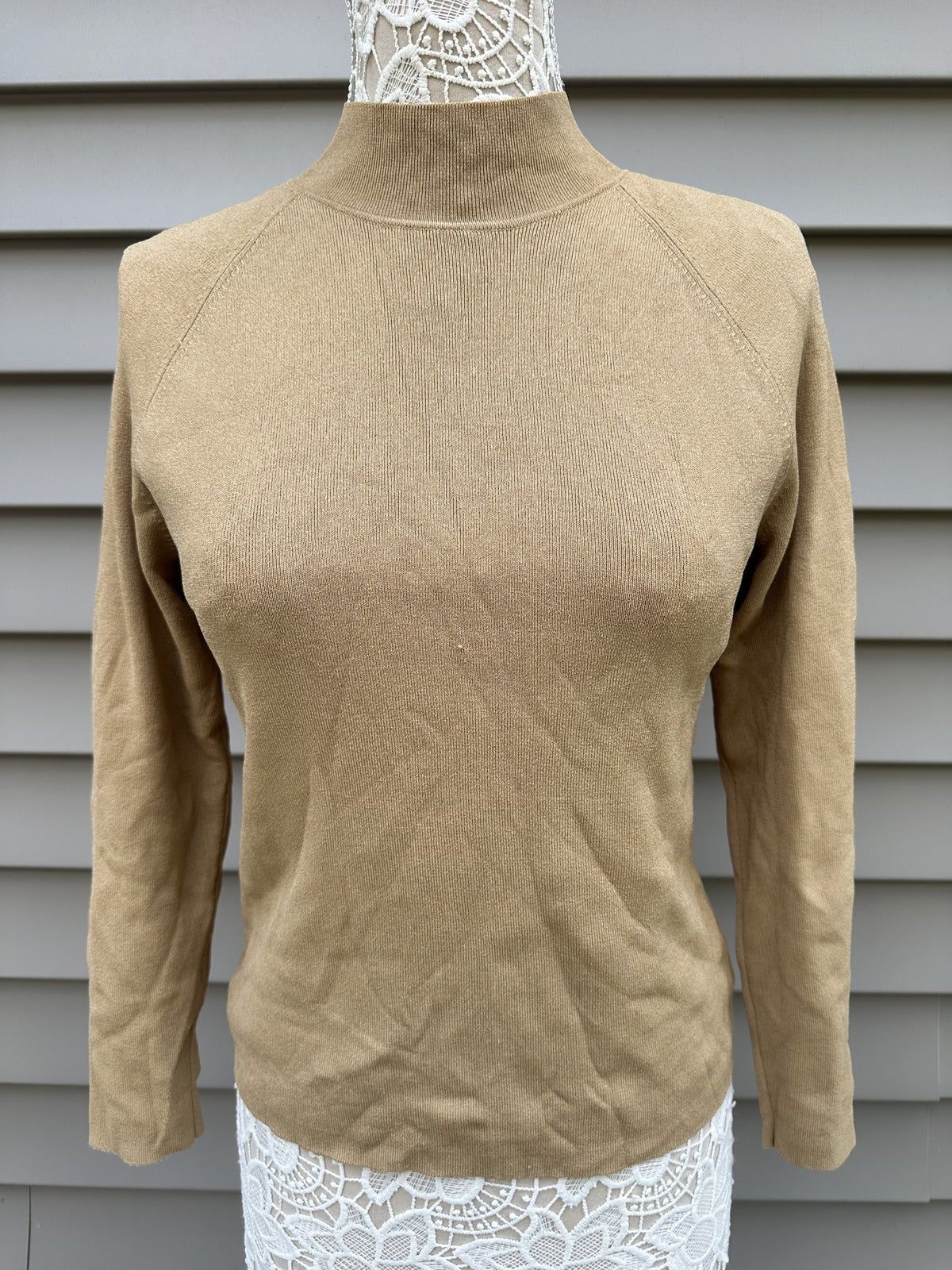 Talbots Brown Mock Neck Sweater Classic Cozy Knit Top