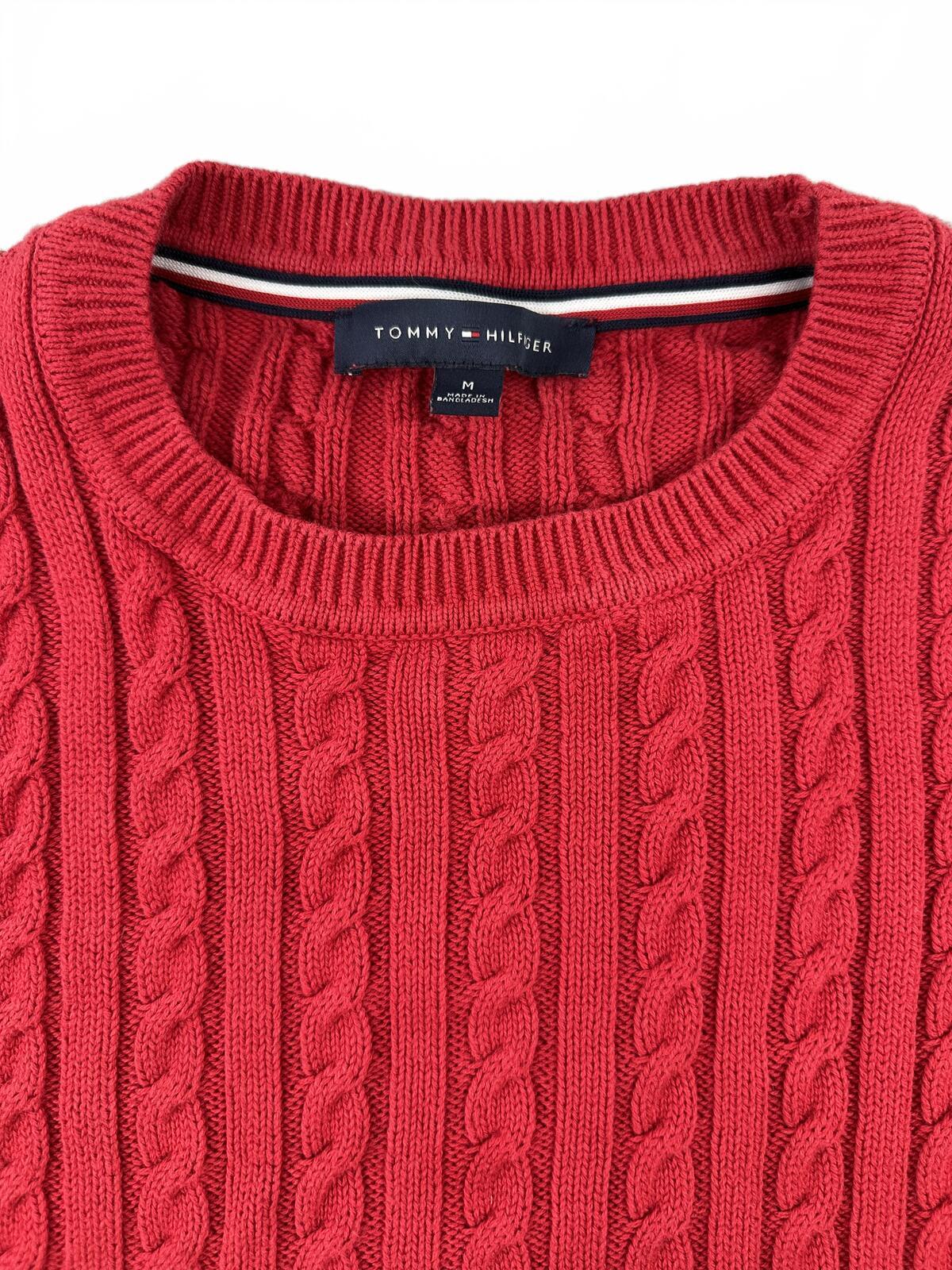 Tommy Hilfiger Red Cable Knit Sweater Preppy Collegiate Vintage Y2K
