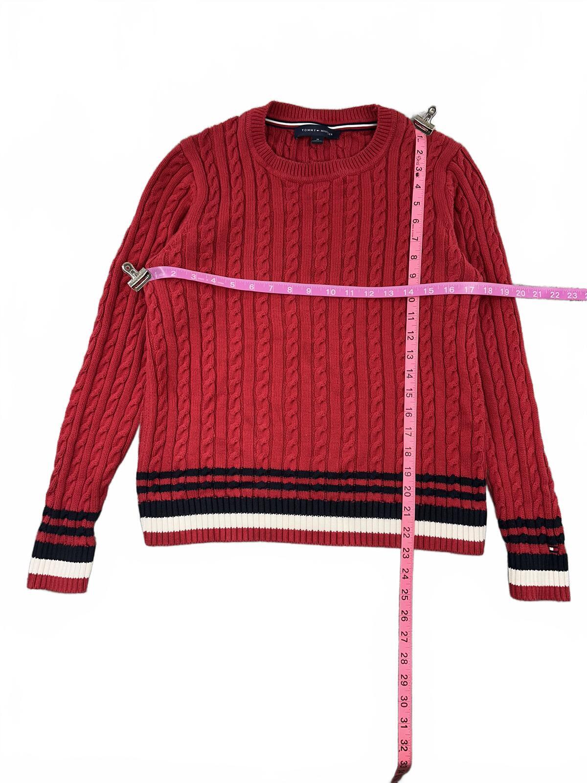 Tommy Hilfiger Red Cable Knit Sweater Preppy Collegiate Vintage Y2K