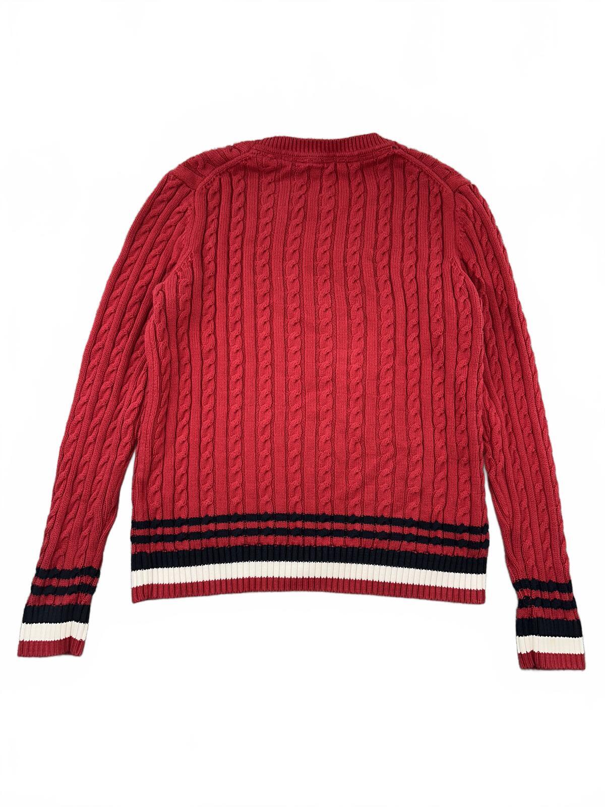 Tommy Hilfiger Red Cable Knit Sweater Preppy Collegiate Vintage Y2K