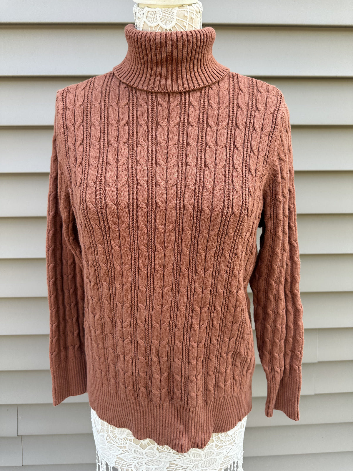 St. John's Bay Brown Cable Knit Turtleneck Sweater