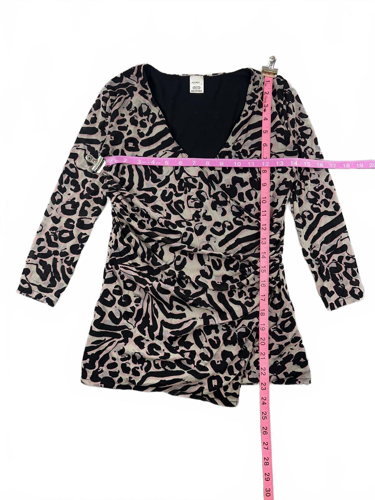 Jockey Y2K Animal Print Ruched Wrap Top Black Beige