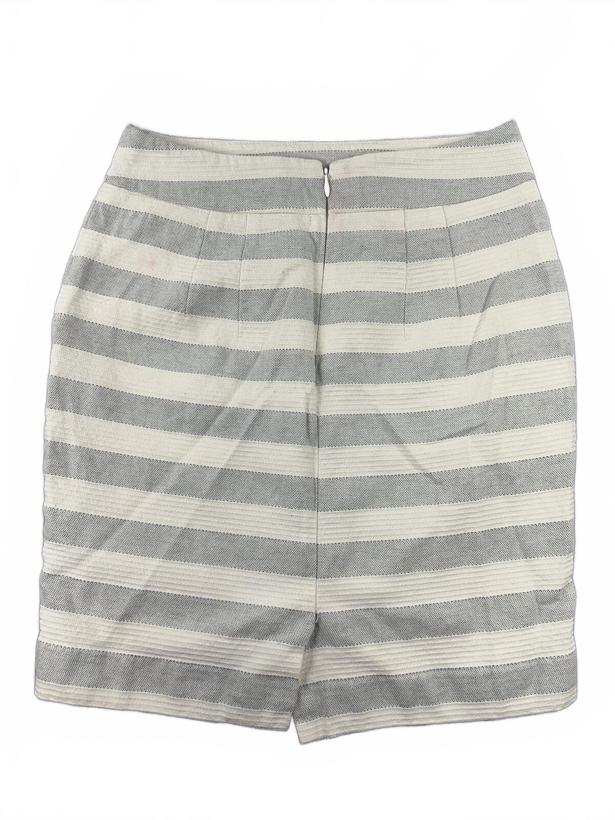 LOFT Petite Striped Button Front Pencil Skirt in Gray and Cream Preppy