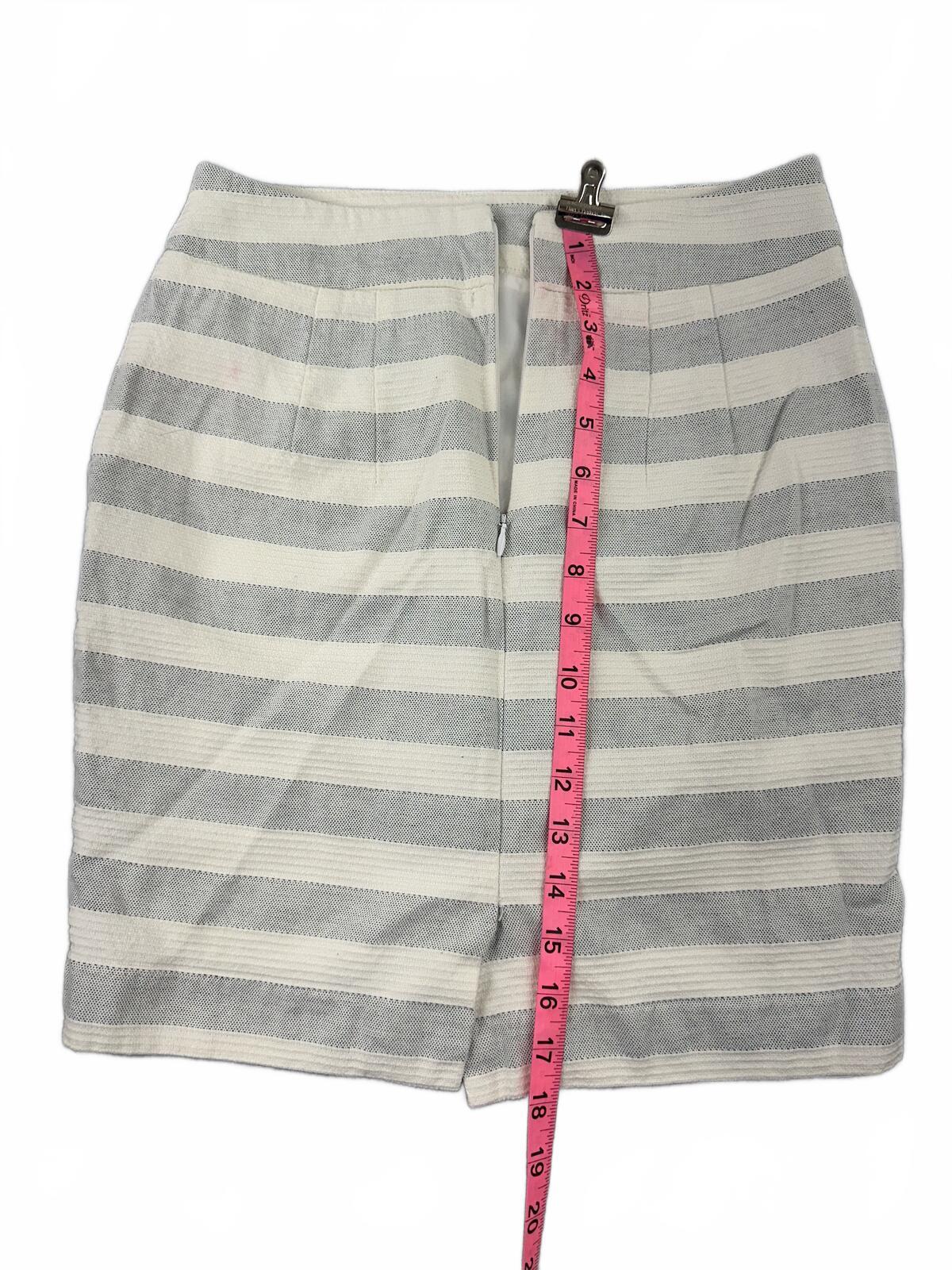 LOFT Petite Striped Button Front Pencil Skirt in Gray and Cream Preppy