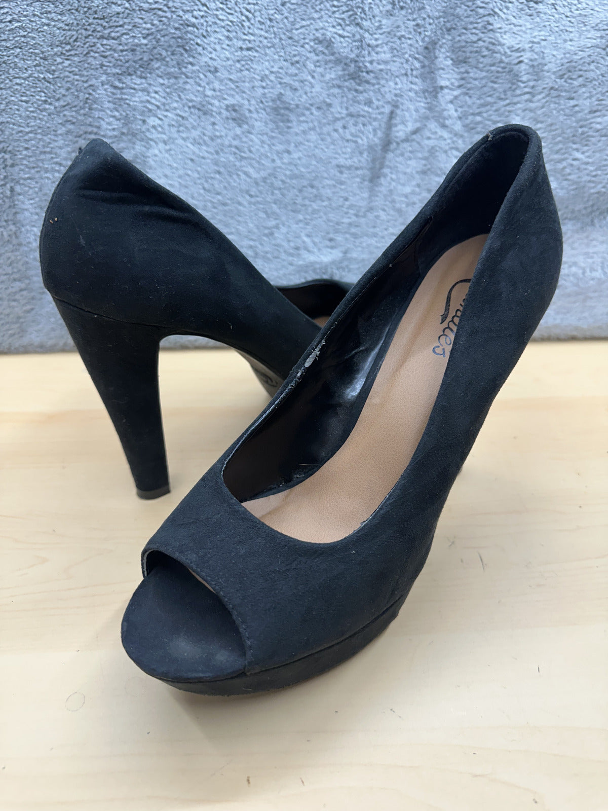 Candie's Black Suede Peep Toe Platform Heels