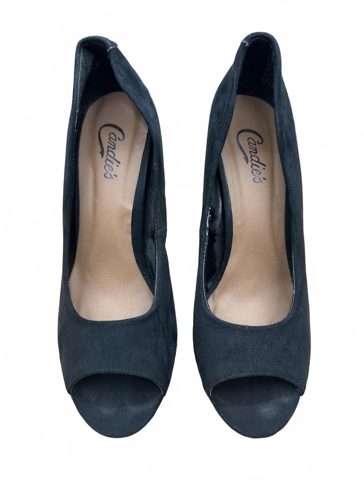 Candie's Black Suede Peep Toe Platform Heels