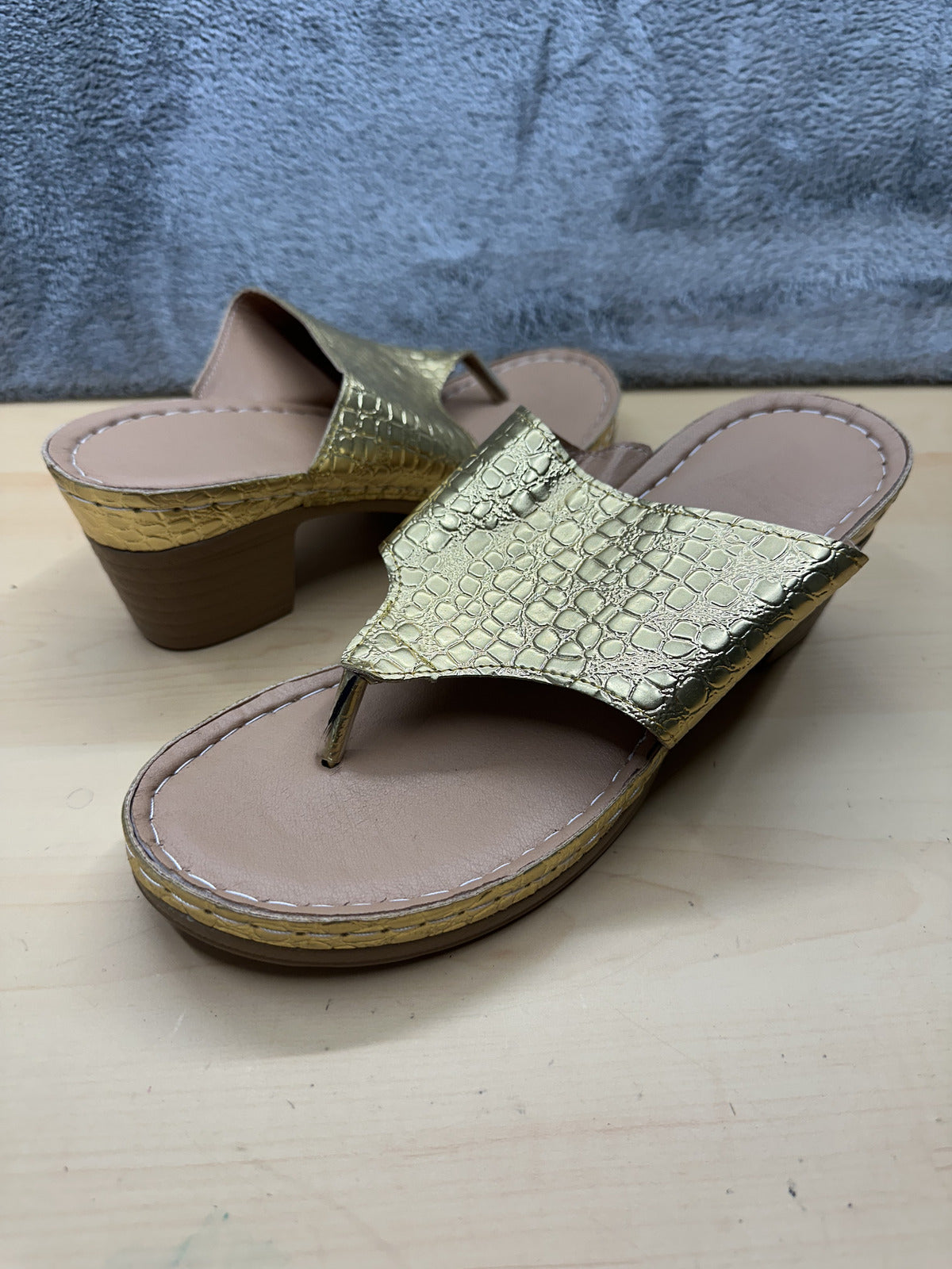 Stylish Gold Croc Embossed Heeled Sandals