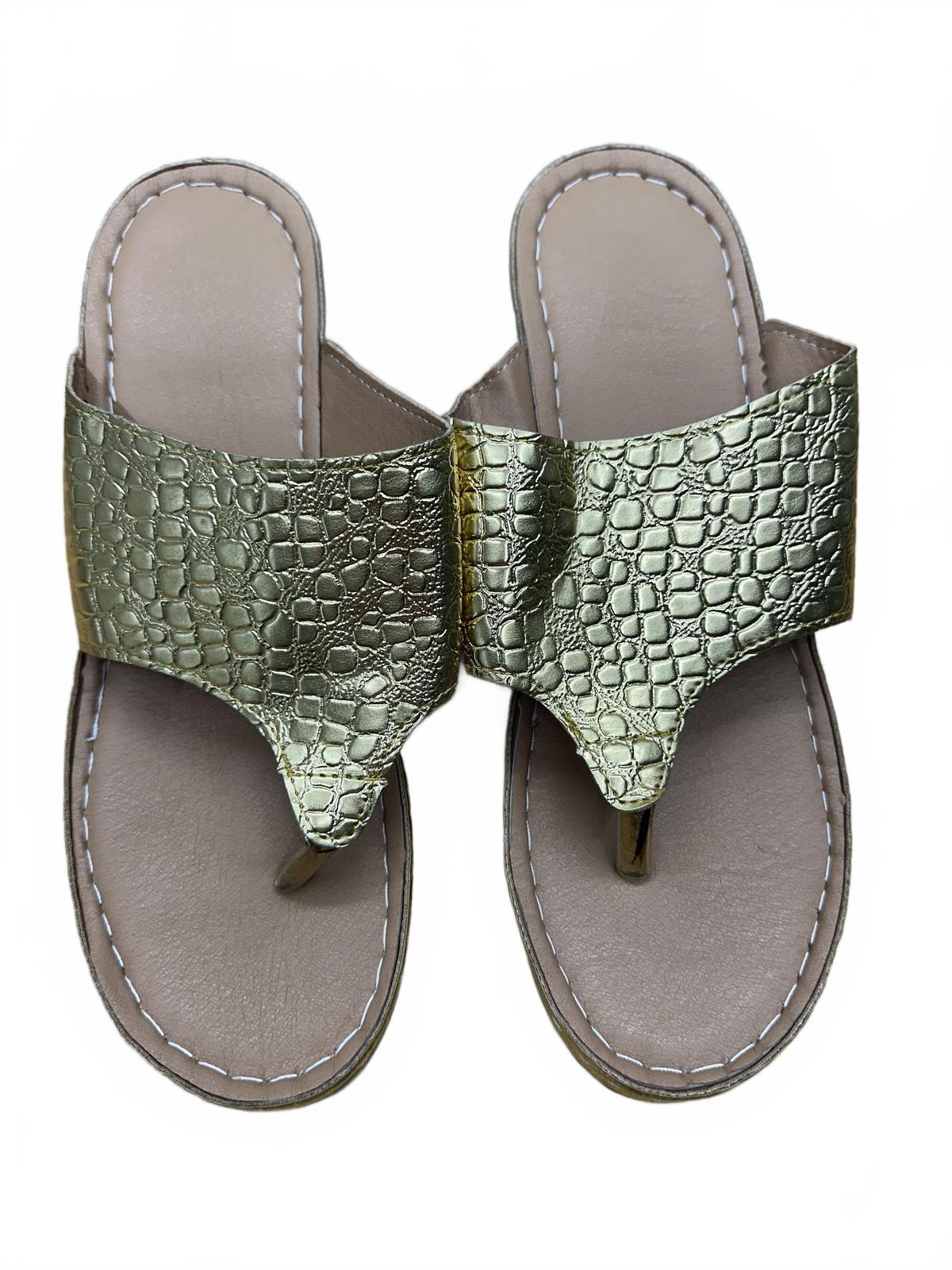 Stylish Gold Croc Embossed Heeled Sandals