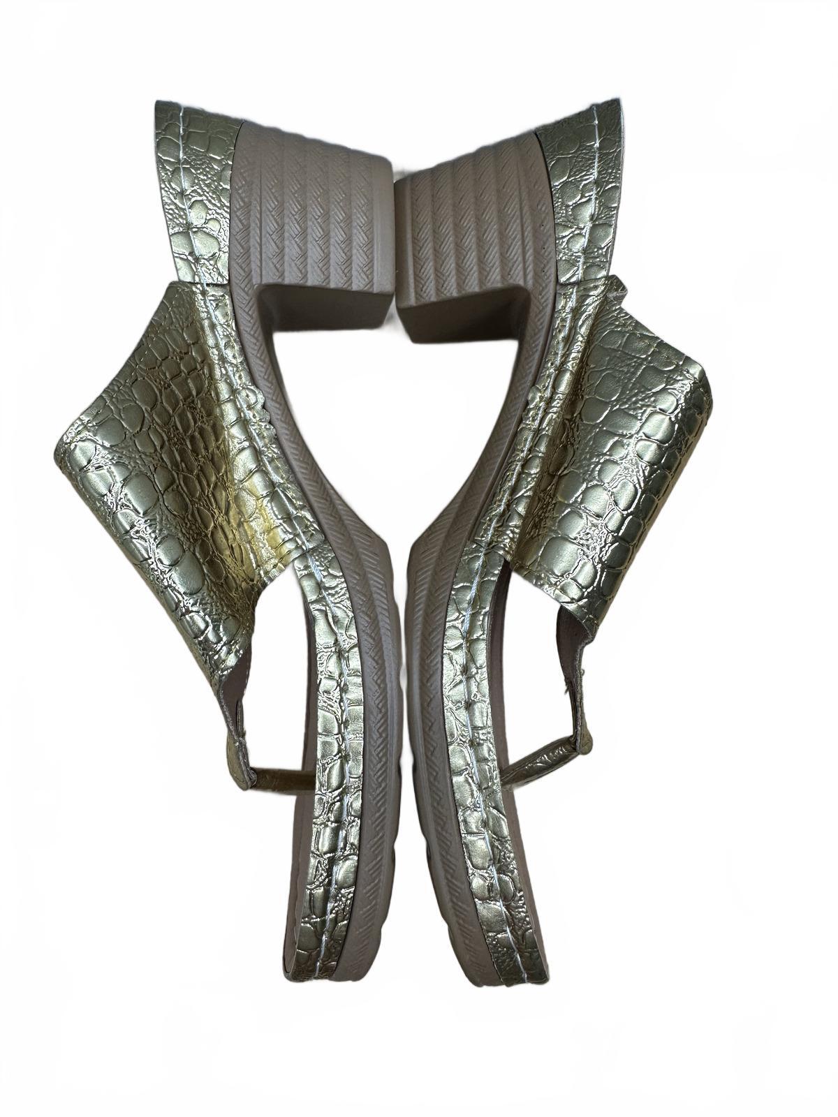 Stylish Gold Croc Embossed Heeled Sandals