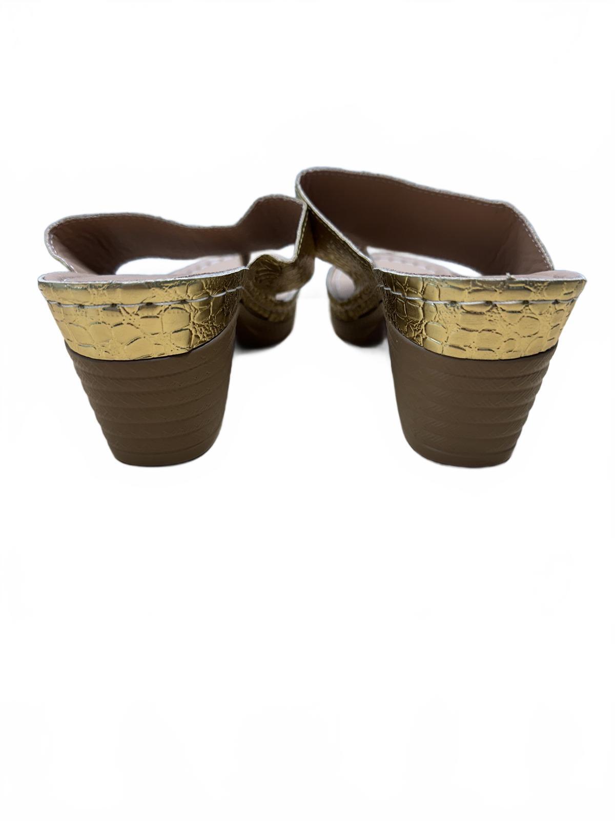 Stylish Gold Croc Embossed Heeled Sandals