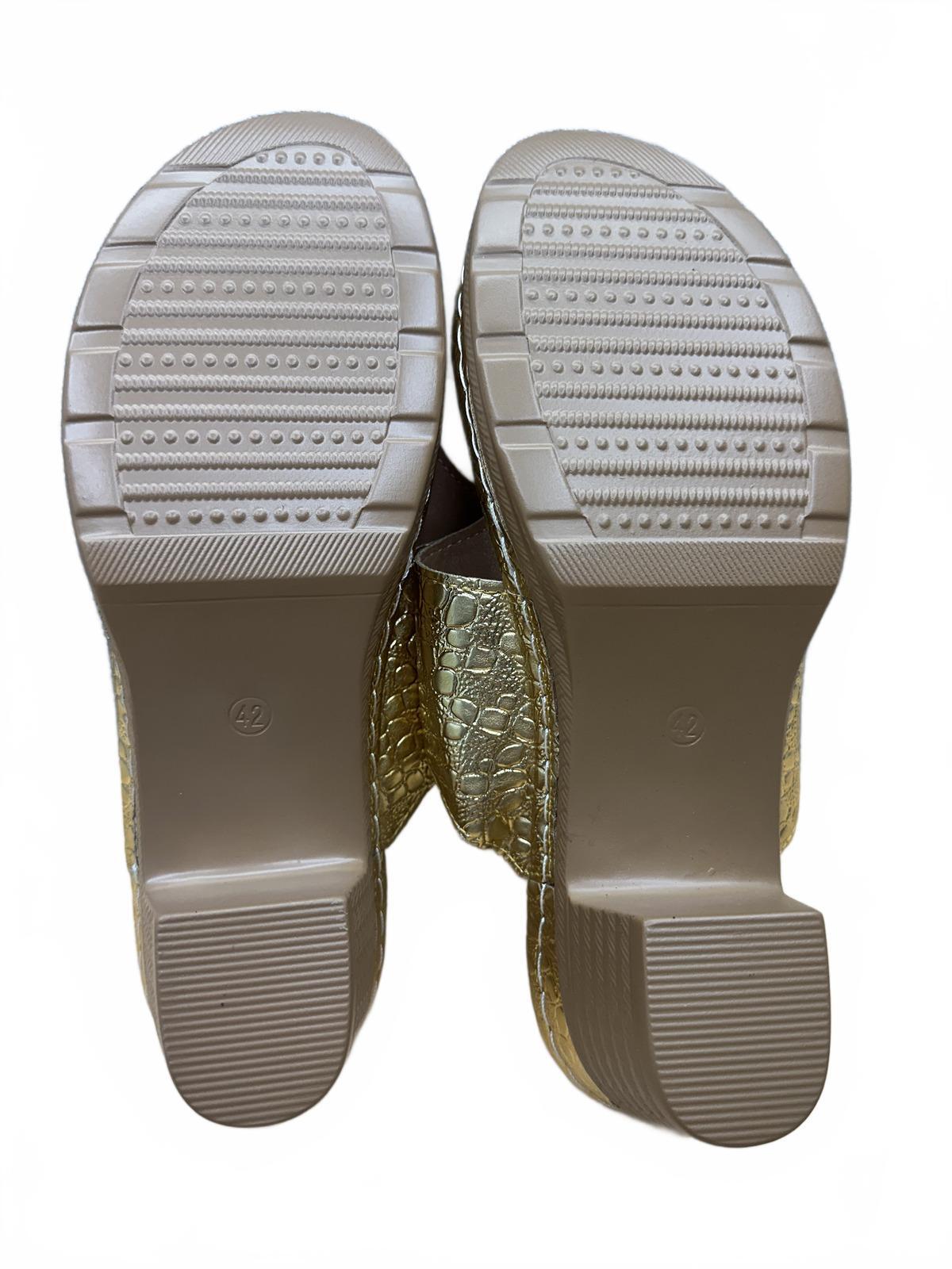 Stylish Gold Croc Embossed Heeled Sandals