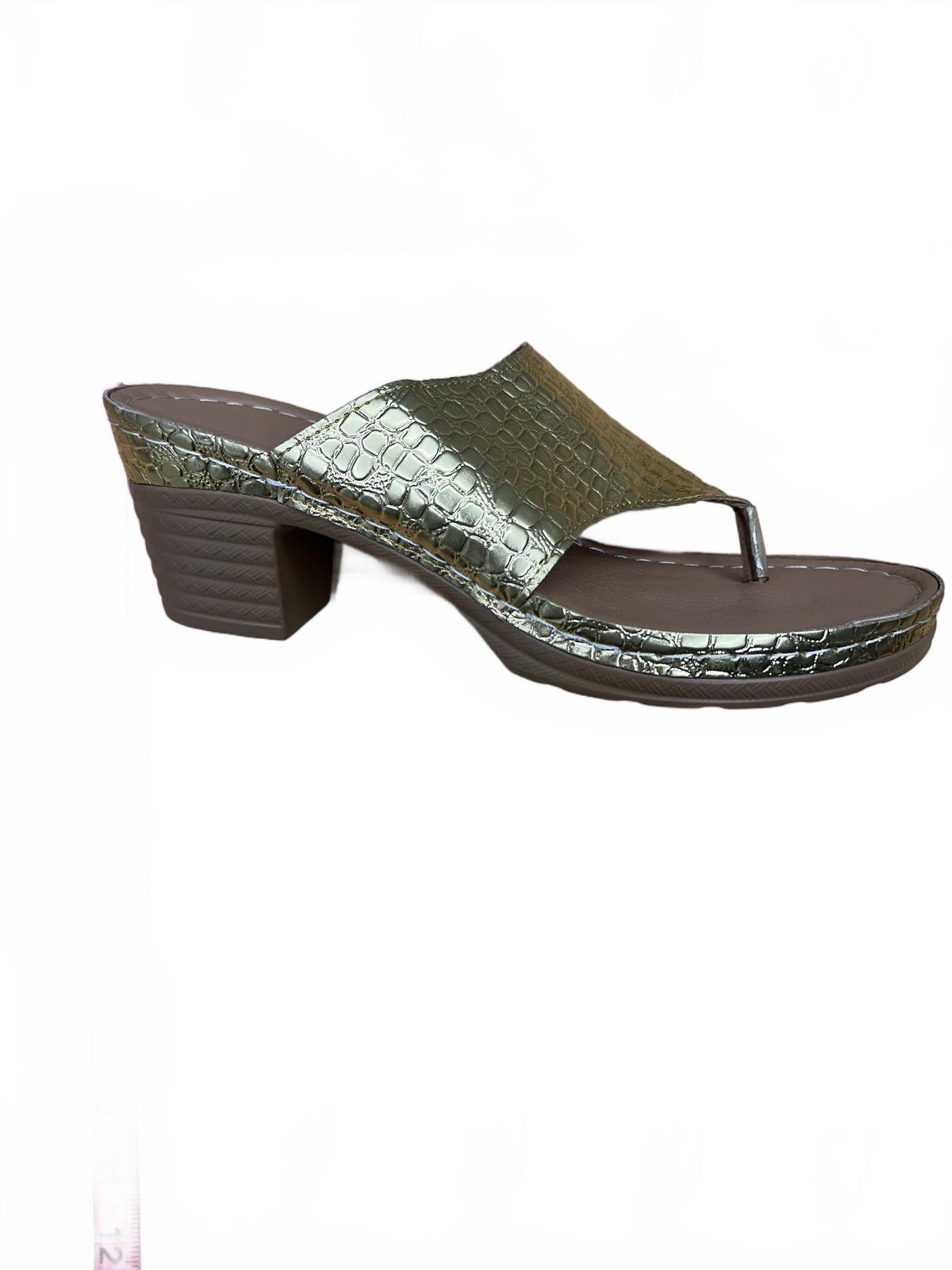 Stylish Gold Croc Embossed Heeled Sandals