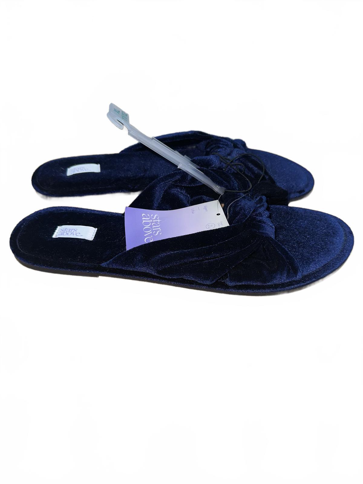 Stars Above Navy Velvet Slippers Cozy Y2K Indoor Shoes