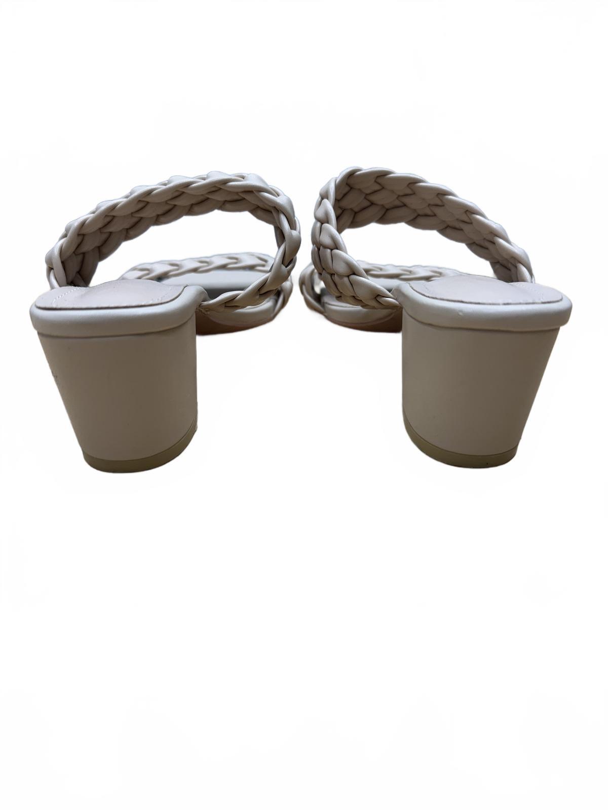 Cream Braided Double Strap Block Heel Sandals