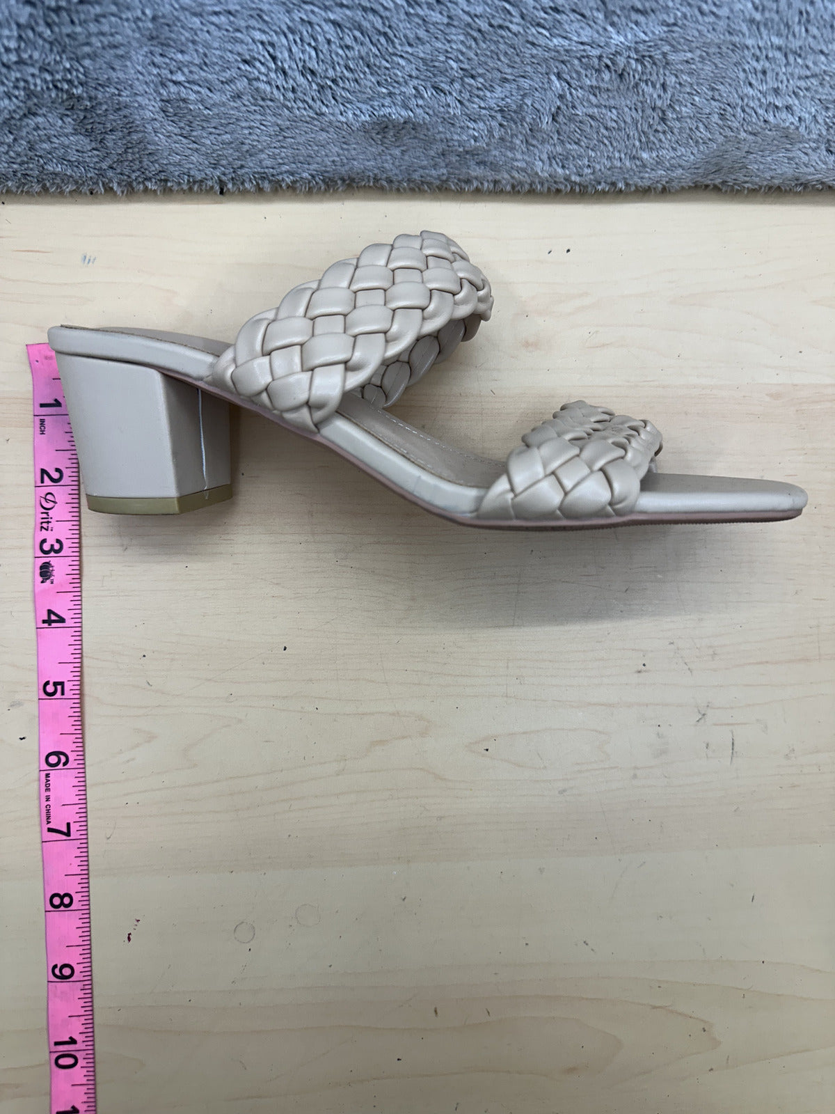 Cream Braided Double Strap Block Heel Sandals