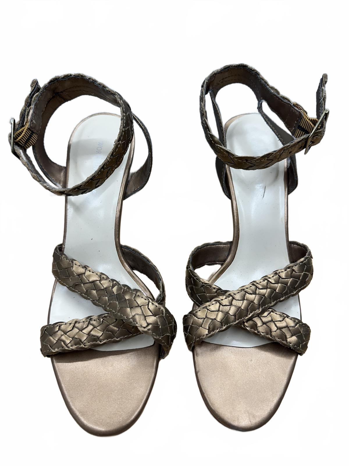 Worthington Bronze Woven Strap High Heel Sandals Classic Chic Footwear