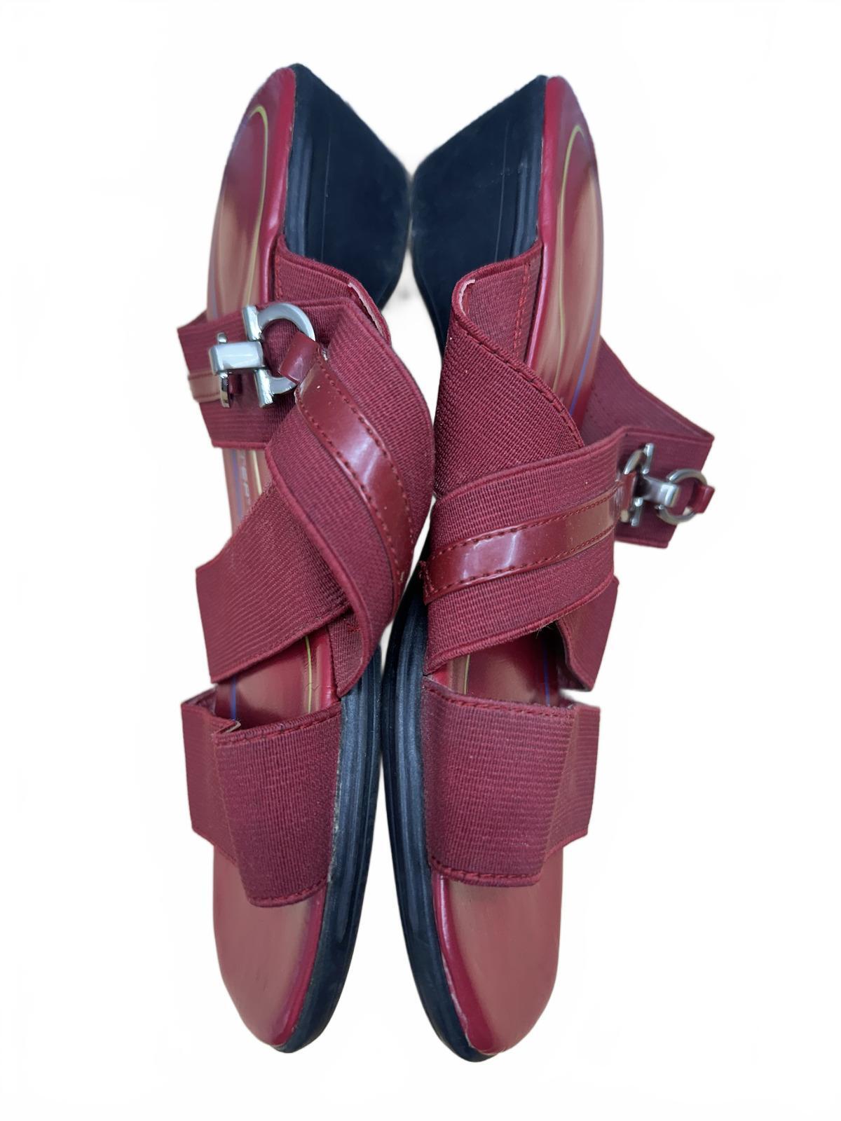 Airstep Burgundy Strappy Slide Sandals Wedge Heel
