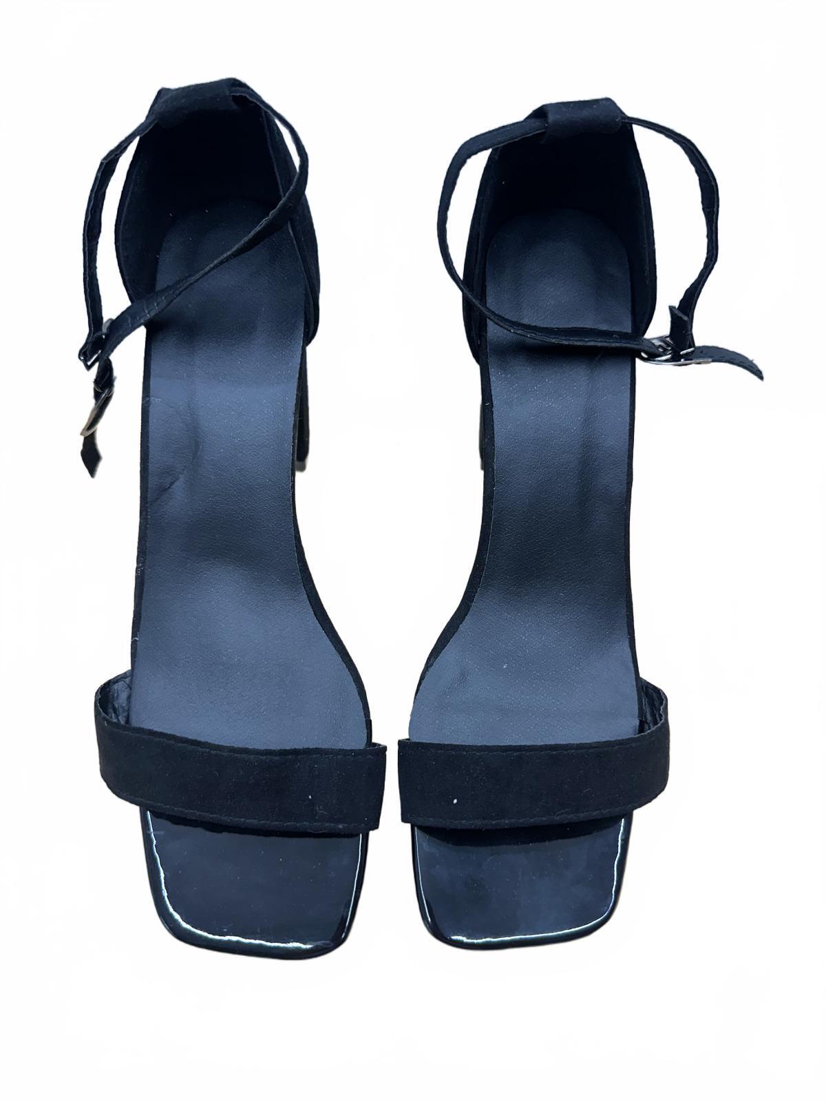Black Suede Block Heel Sandals with Ankle Strap