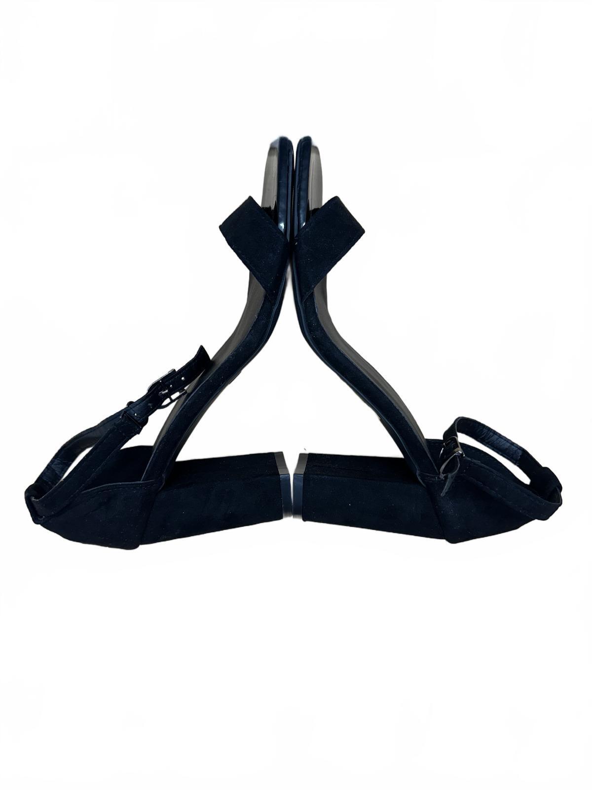 Black Suede Block Heel Sandals with Ankle Strap