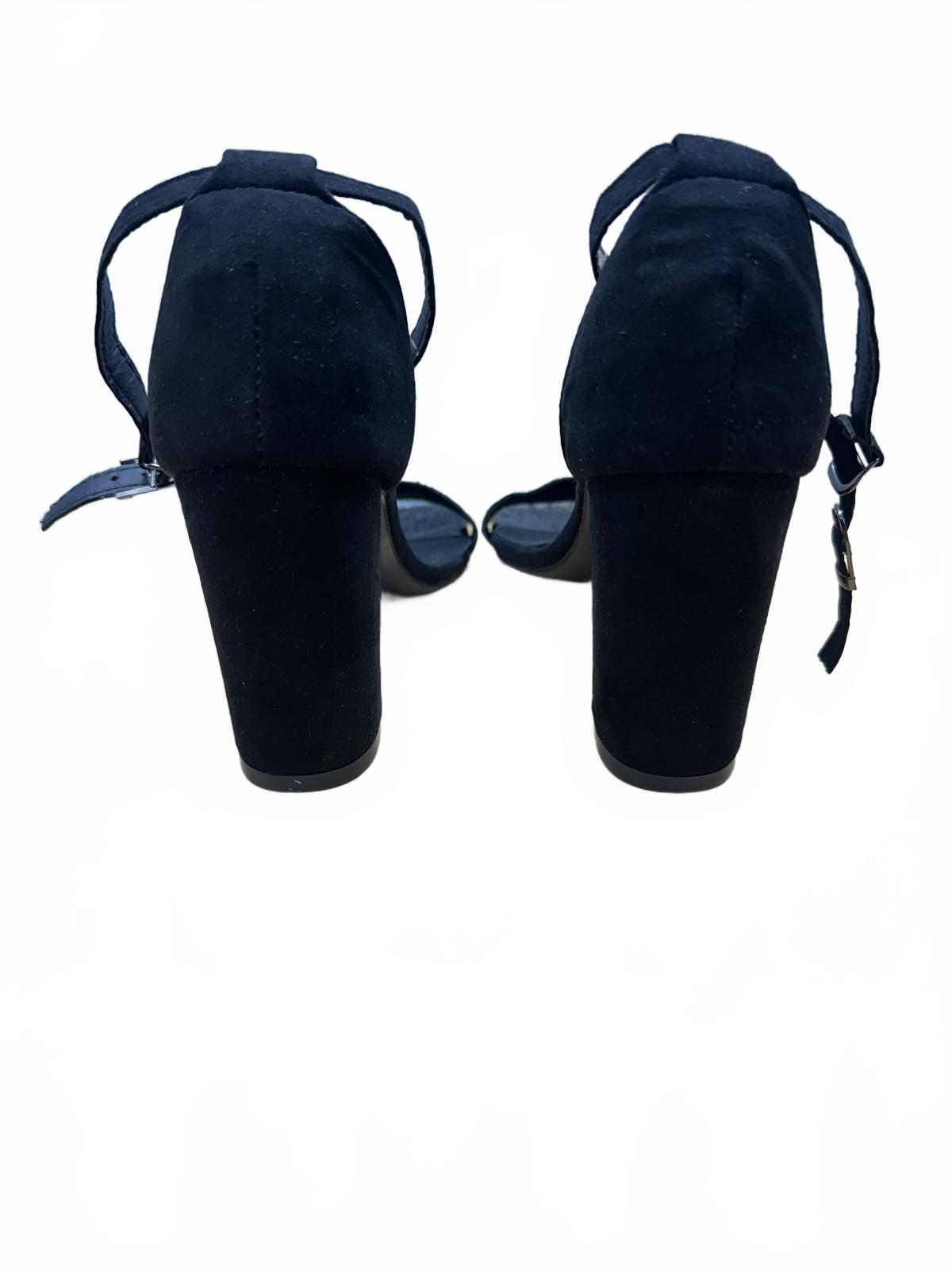 Black Suede Block Heel Sandals with Ankle Strap