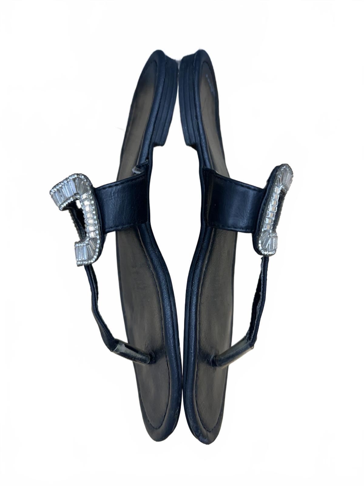 Black Sandals with Rhinestone Buckle