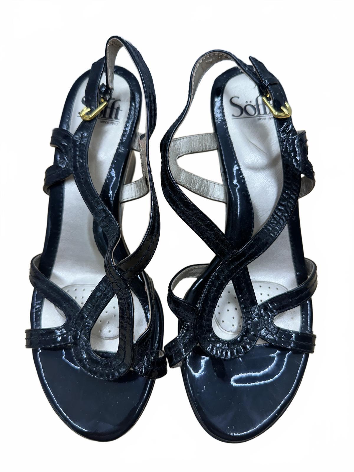 Sofft Black Patent Leather Strappy Wedge Sandals
