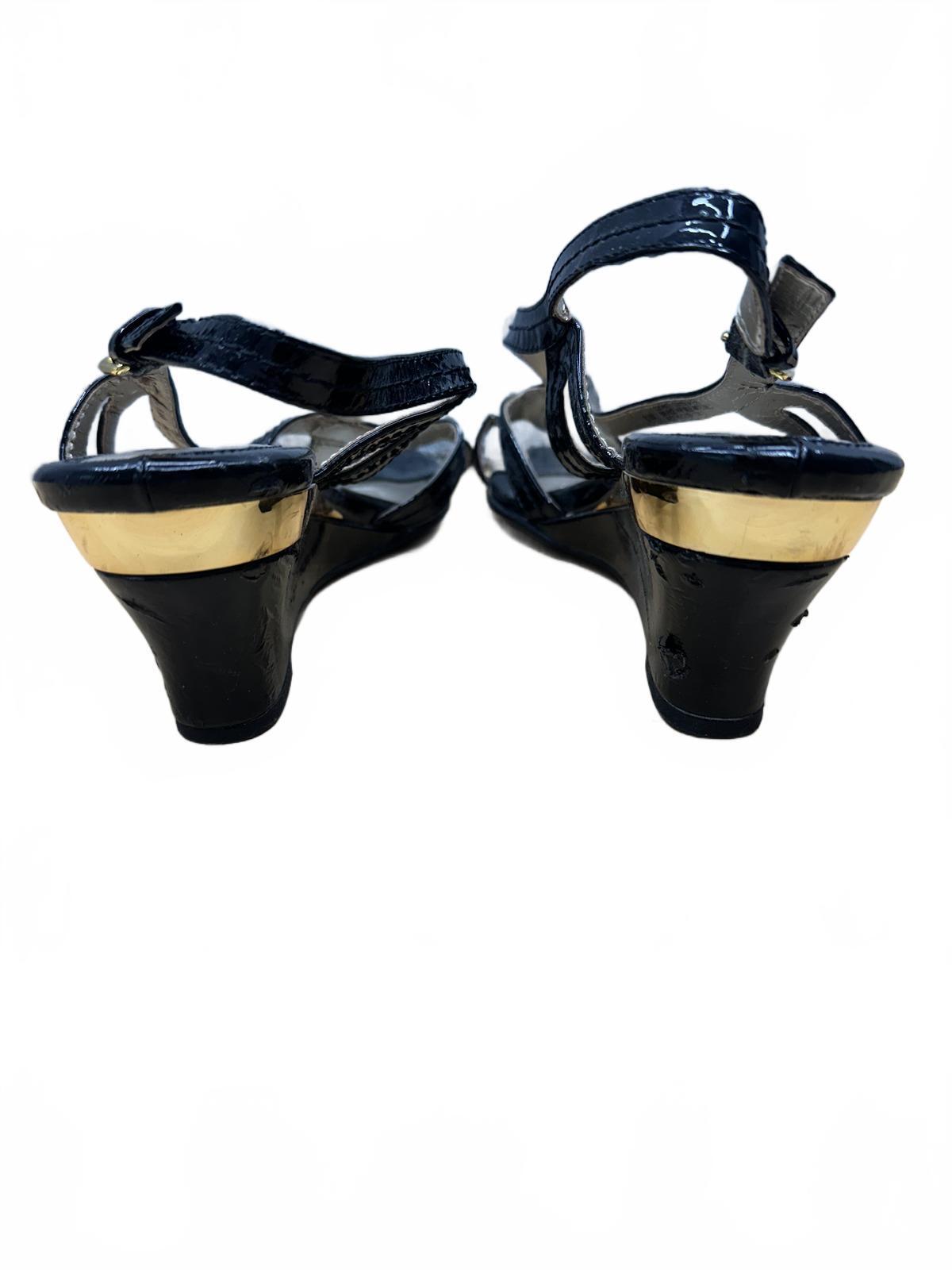 Sofft Black Patent Leather Strappy Wedge Sandals