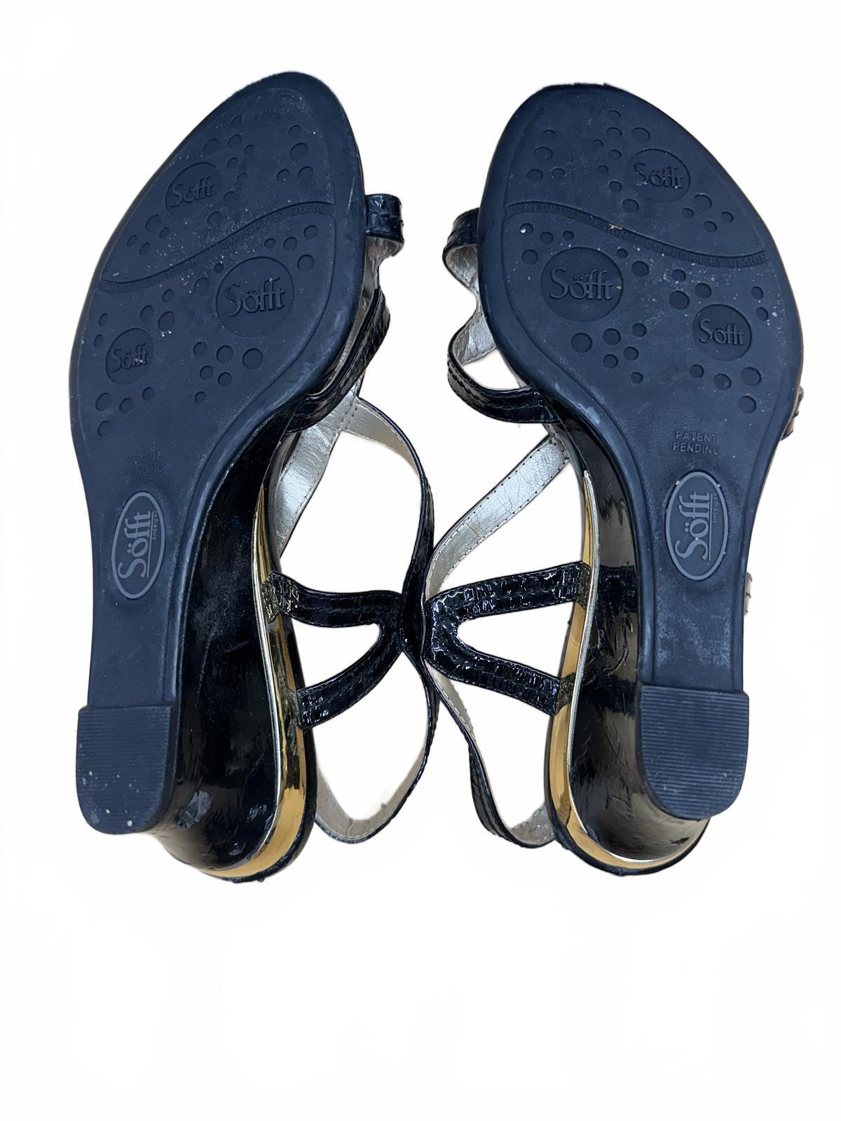 Sofft Black Patent Leather Strappy Wedge Sandals