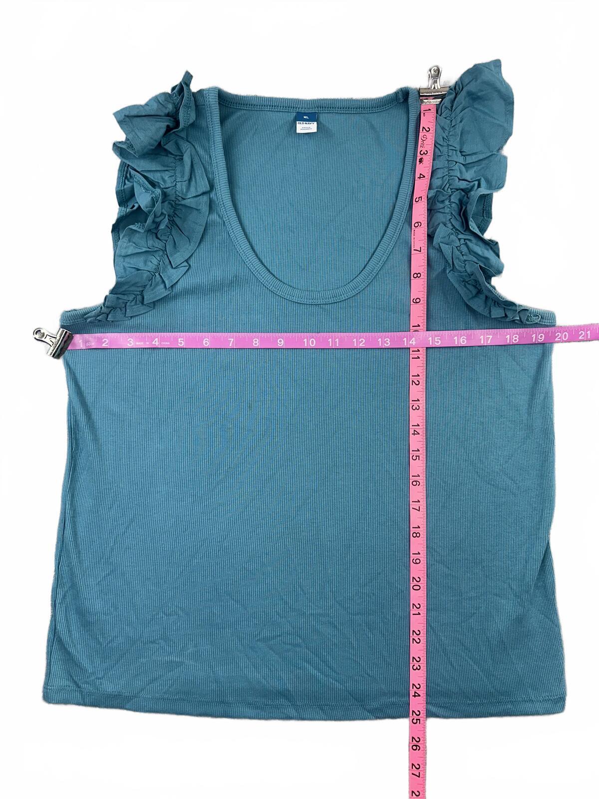 Old Navy Teal Ruffle Shoulder Tank Top