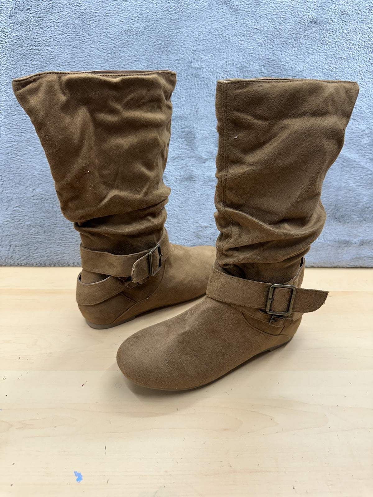 Brown Slouchy Mid Calf Boots Combat Boots