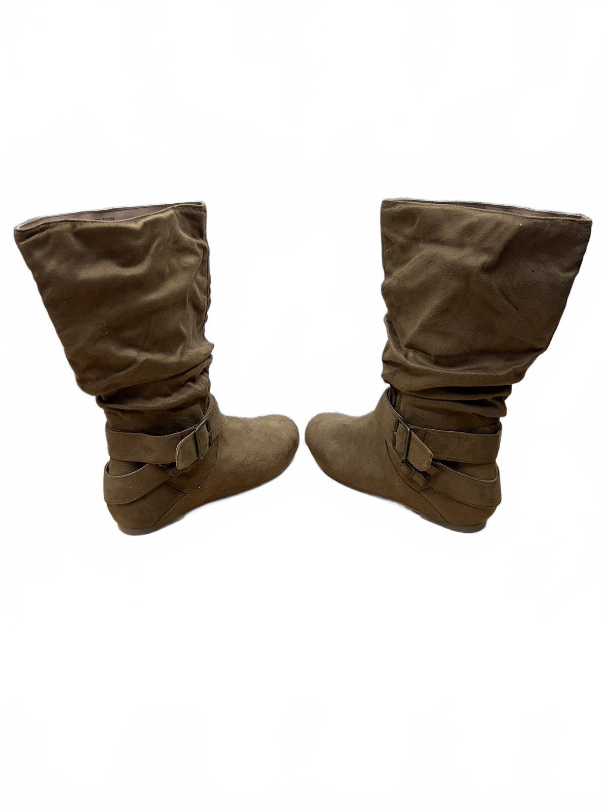 Brown Slouchy Mid Calf Boots Combat Boots