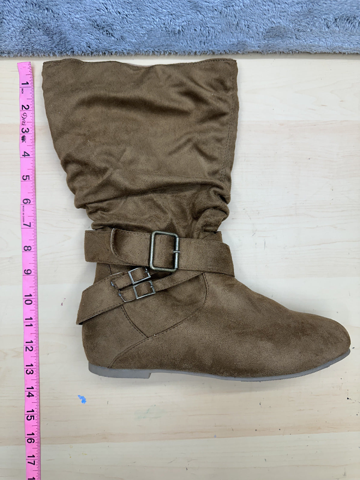 Brown Slouchy Mid Calf Boots Combat Boots
