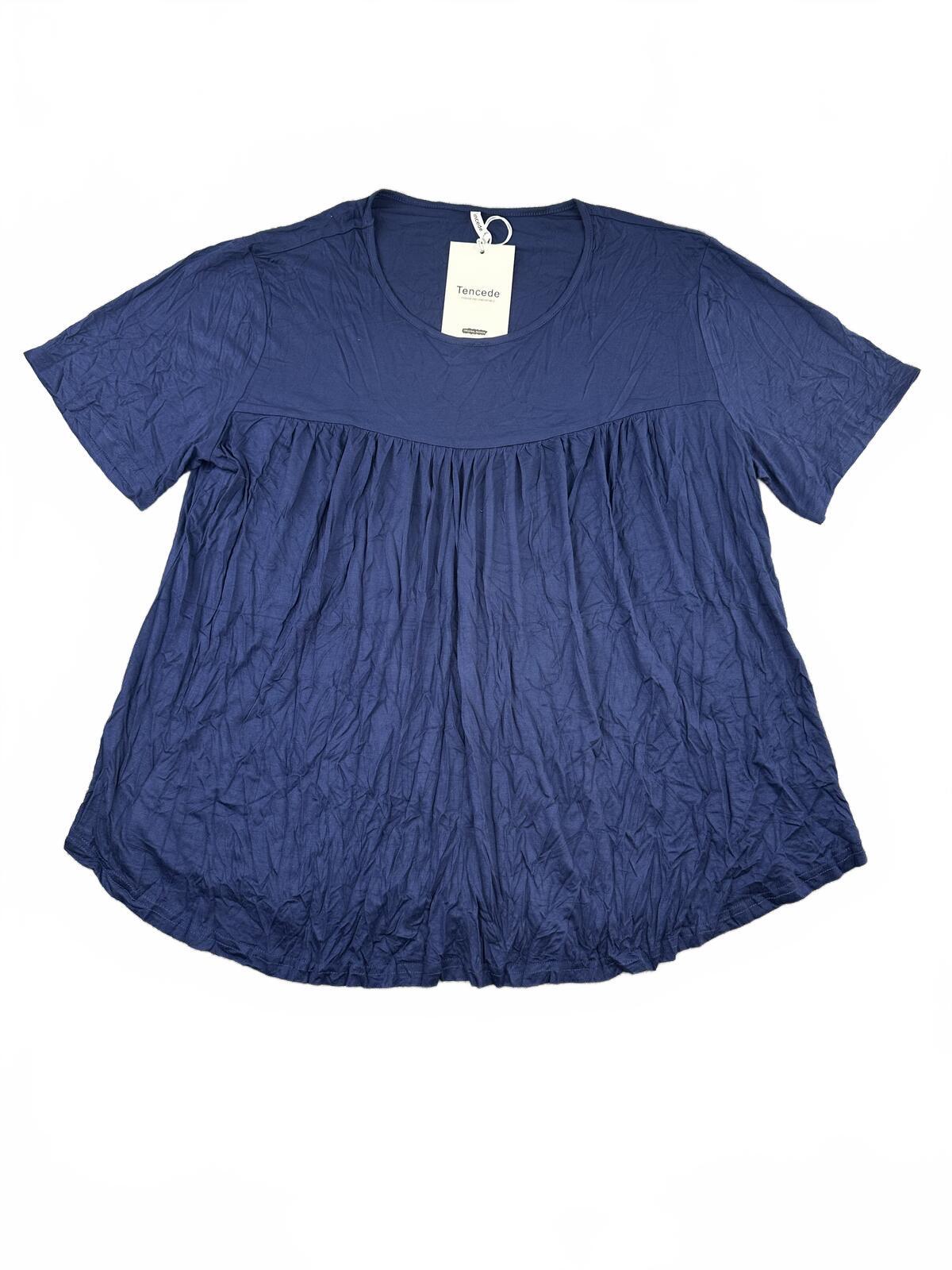 Tencel Navy Babydoll Peplum Short Sleeve Tunic Top Y2K Fairycore