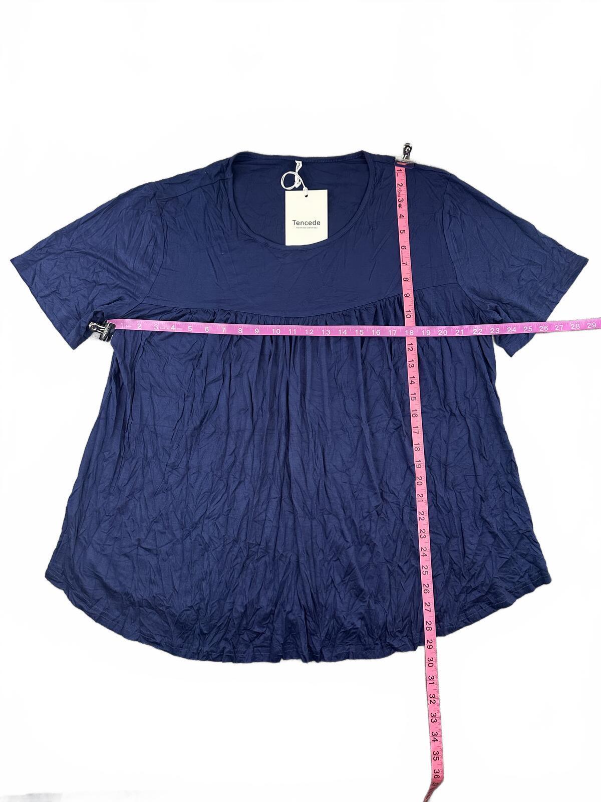 Tencel Navy Babydoll Peplum Short Sleeve Tunic Top Y2K Fairycore