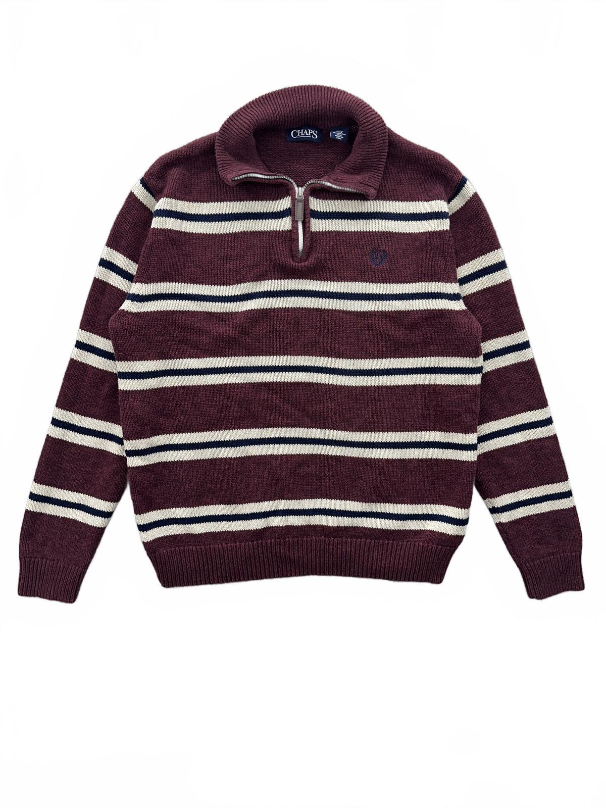 Chaps Quarter Zip Sweater Burgundy Striped Classic