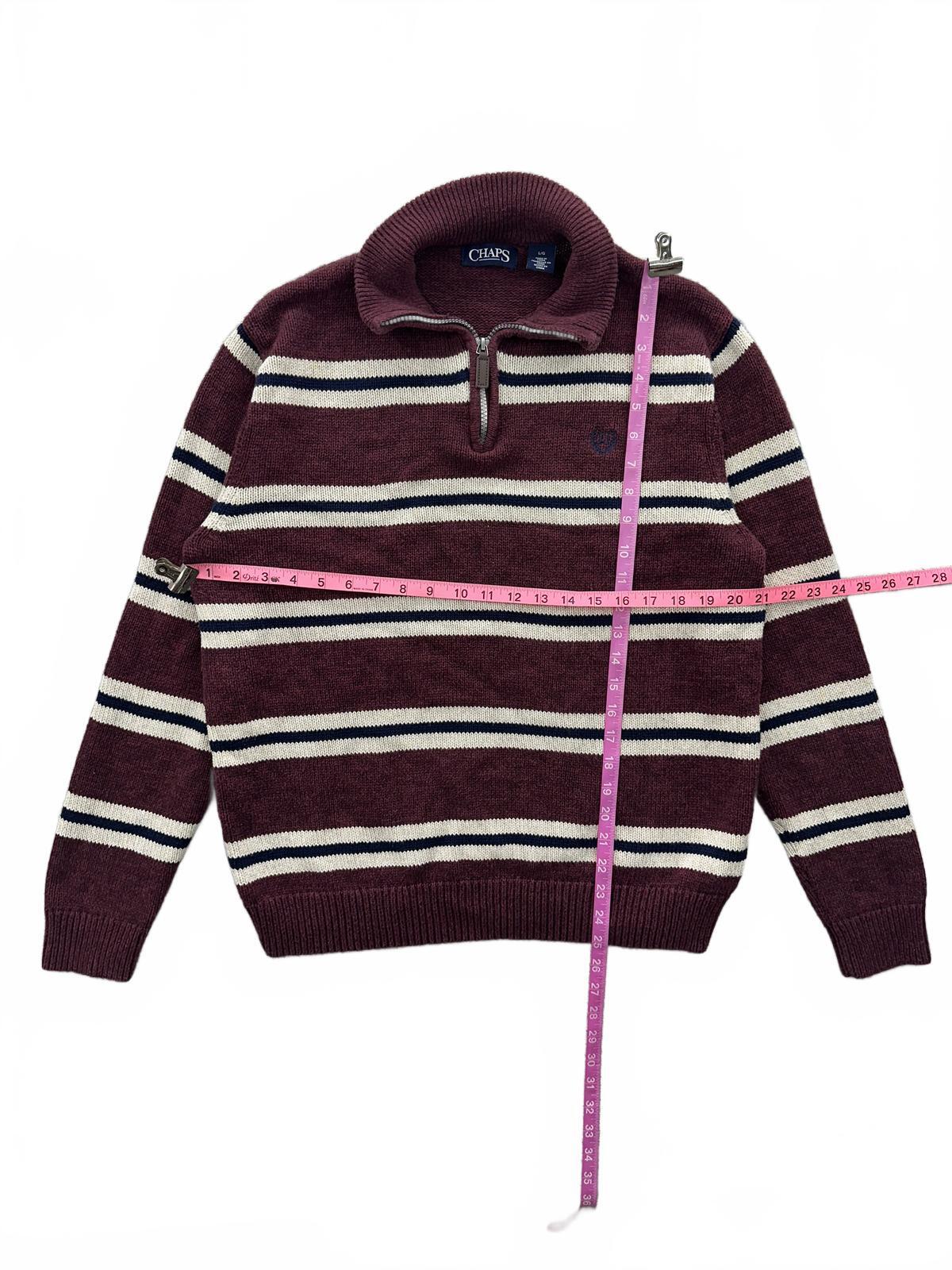 Chaps Quarter Zip Sweater Burgundy Striped Classic