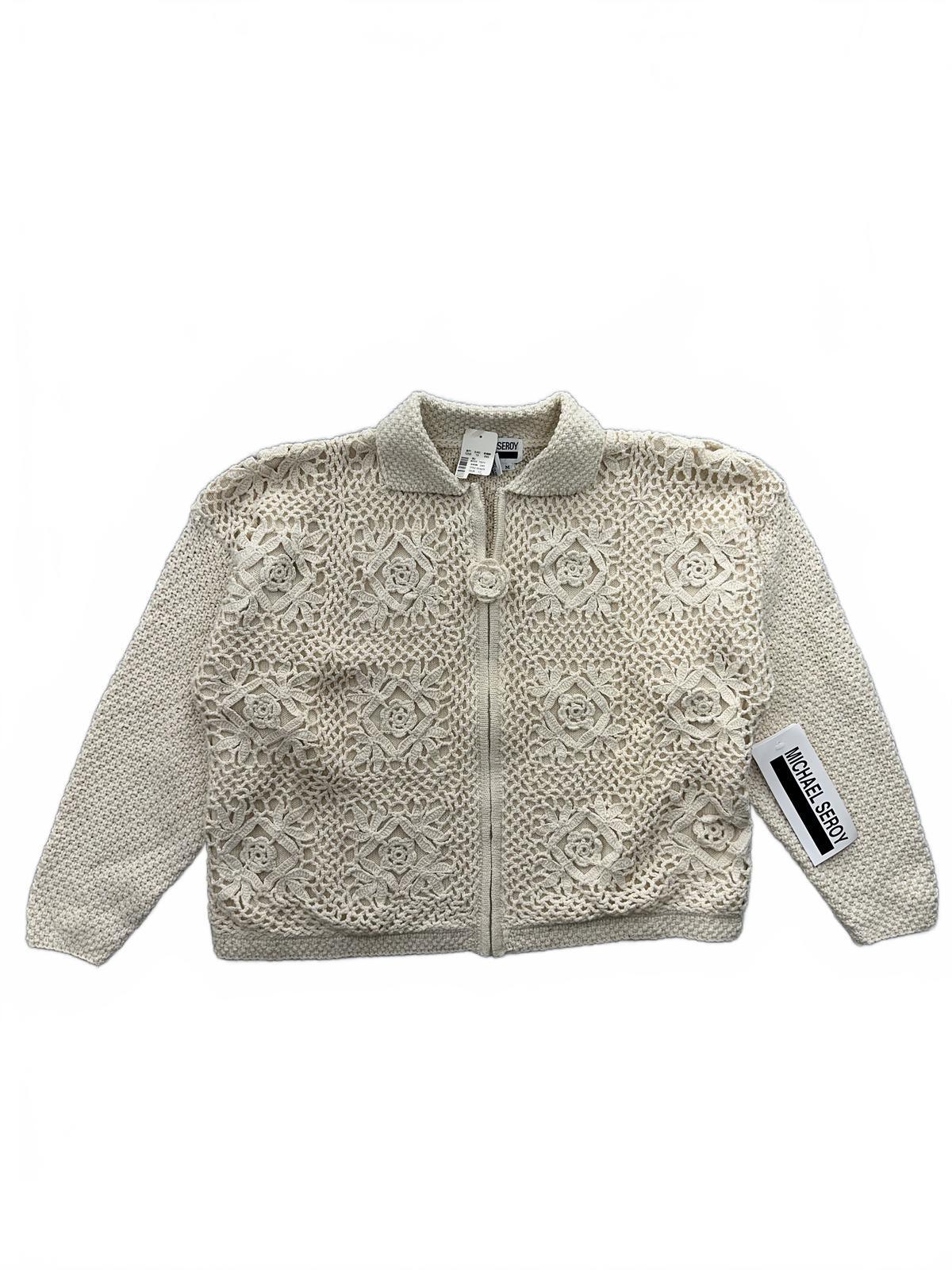 NWT Michael Seroy Vintage Crochet Knit Cardigan Sweater Cream