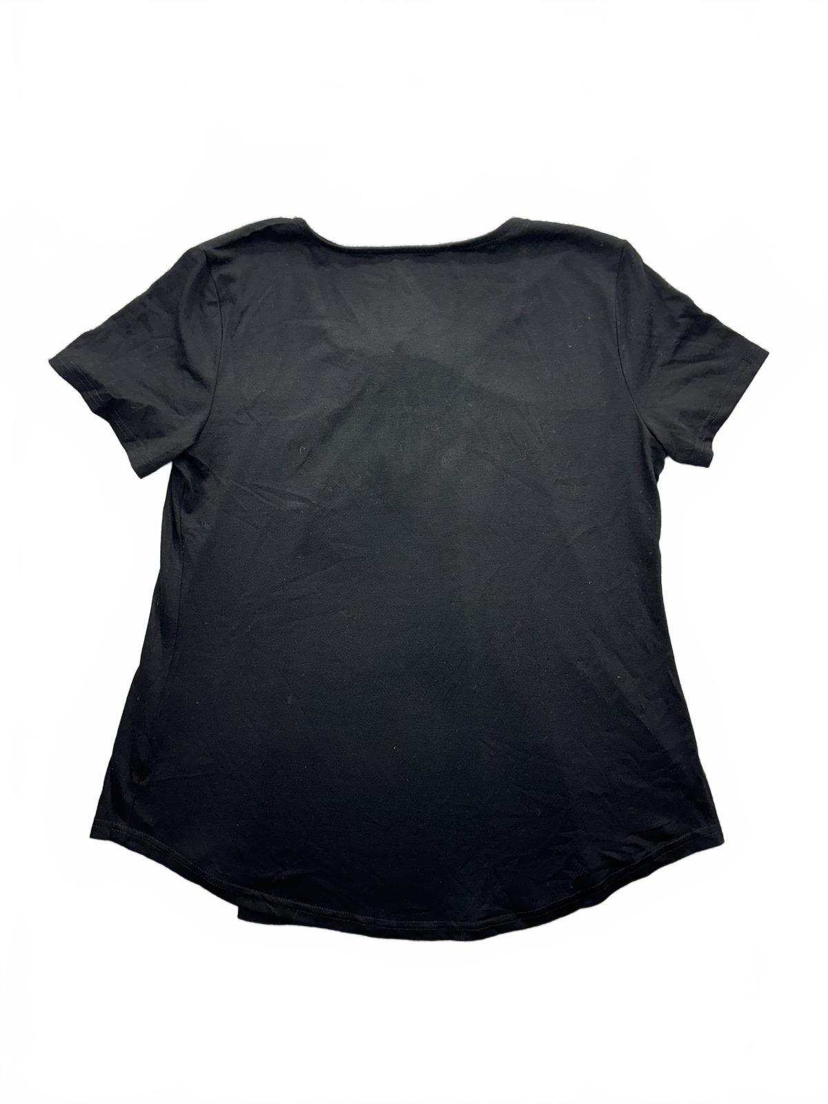 Black Short Sleeve Tie Neck Top